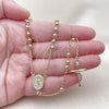 Oro Laminado Thin Rosary, Gold Filled Style Guadalupe and Crucifix Design, with White Cubic Zirconia, Polished, Golden Finish, 09.213.0062.24