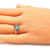Oro Laminado Multi Stone Ring, Gold Filled Style Heart and Teardrop Design, with Blue Topaz and White Cubic Zirconia, Polished, Golden Finish, 01.210.0130.4.09