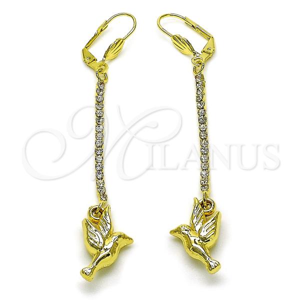 Oro Laminado Long Earring, Gold Filled Style Bird Design, with  Cubic Zirconia, Golden Finish, 5.088.003