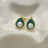 Oro Laminado Stud Earring, Gold Filled Style Teardrop Design, with Ivory Pearl, Green Enamel Finish, Golden Finish, 02.379.0027.1