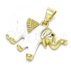 Oro Laminado Fancy Pendant, Gold Filled Style Elephant Design, White Enamel Finish, Golden Finish, 05.253.0119