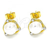 Oro Laminado Stud Earring, Gold Filled Style with Ivory Pearl and White Crystal, Polished, Golden Finish, 02.379.0008