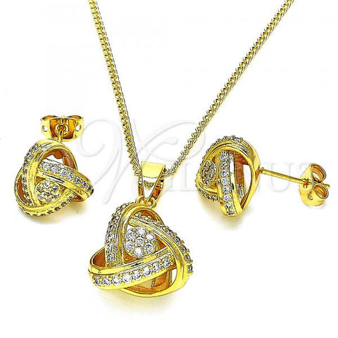 Oro Laminado Earring and Pendant Adult Set, Gold Filled Style with White Micro Pave, Polished, Golden Finish, 10.342.0075
