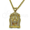 Oro Laminado Religious Pendant, Gold Filled Style Jesus Design, with White Micro Pave, Polished, Golden Finish, 05.342.0113