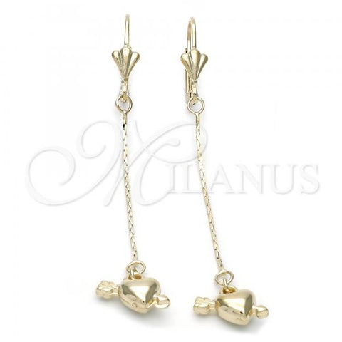 Oro Laminado Long Earring, Gold Filled Style Heart Design, Golden Finish, 02.32.0356