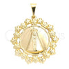 Oro Laminado Religious Pendant, Gold Filled Style Caridad del Cobre Design, Polished, Golden Finish, 05.58.0006