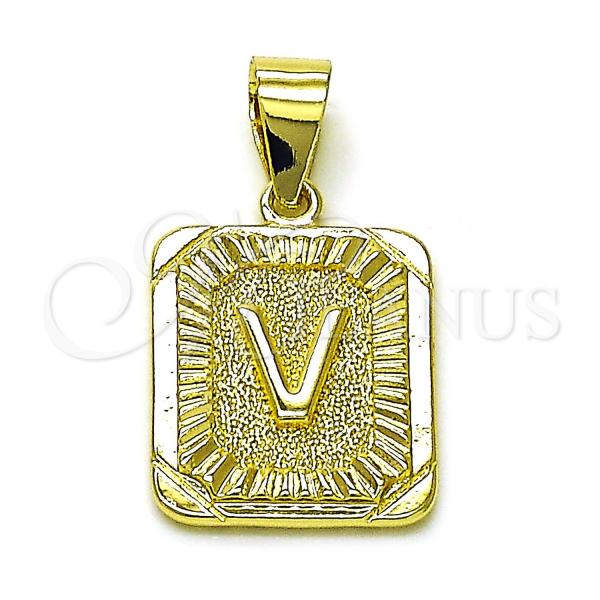 Oro Laminado Fancy Pendant, Gold Filled Style Initials Design, Diamond Cutting Finish, Golden Finish, 05.411.0056