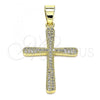 Oro Laminado Religious Pendant, Gold Filled Style Cross Design, with White Micro Pave, Polished, Golden Finish, 05.102.0008