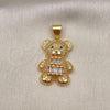 Oro Laminado Fancy Pendant, Gold Filled Style Teddy Bear and Baguette Design, with White Cubic Zirconia and White Micro Pave, Polished, Golden Finish, 05.342.0173