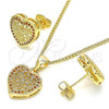 Oro Laminado Earring and Pendant Adult Set, Gold Filled Style Heart Design, with Garnet Micro Pave, Polished, Golden Finish, 10.156.0268.2