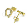 Oro Laminado Stud Earring, Gold Filled Style Horseshoe Design, with White Micro Pave, Polished, Golden Finish, 02.342.0130