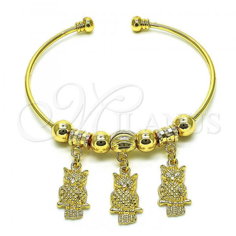 Oro Laminado Individual Bangle, Gold Filled Style Owl Design, Polished, Golden Finish, 07.93.0010