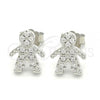 Sterling Silver Stud Earring, Little Boy Design, with White Cubic Zirconia, Polished, Rhodium Finish, 02.336.0033