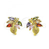 Oro Laminado Stud Earring, Gold Filled Style Leaf Design, with Multicolor Cubic Zirconia, Polished, Golden Finish, 02.387.0082.1