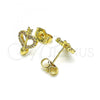 Oro Laminado Stud Earring, Gold Filled Style Heart Design, with White Micro Pave, Polished, Golden Finish, 02.156.0638