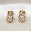 Oro Laminado Stud Earring, Gold Filled Style Love Knot Design, with White Micro Pave, Polished, Golden Finish, 02.411.0022