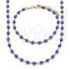 Oro Laminado Necklace and Bracelet, Gold Filled Style Evil Eye Design, Blue Resin Finish, Golden Finish, 06.63.0255.2