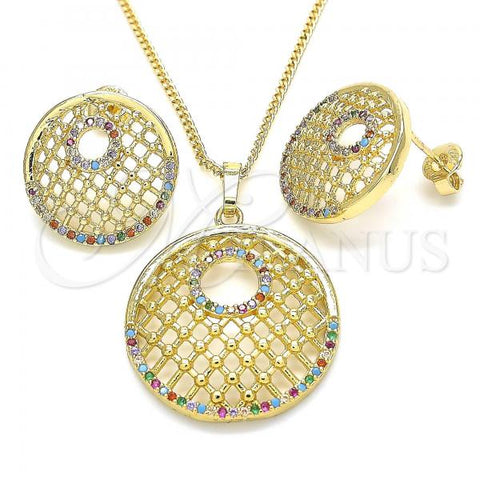 Oro Laminado Earring and Pendant Adult Set, Gold Filled Style with Multicolor Cubic Zirconia, Polished, Golden Finish, 10.233.0037