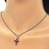 Rhodium Plated Pendant Necklace, Cross Design, with Black and White Cubic Zirconia, Polished, Rhodium Finish, 04.284.0009.6.22