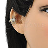 Oro Laminado Earcuff Earring, Gold Filled Style Elephant Design, with White and Black Micro Pave, Polished, Golden Finish, 02.210.0685