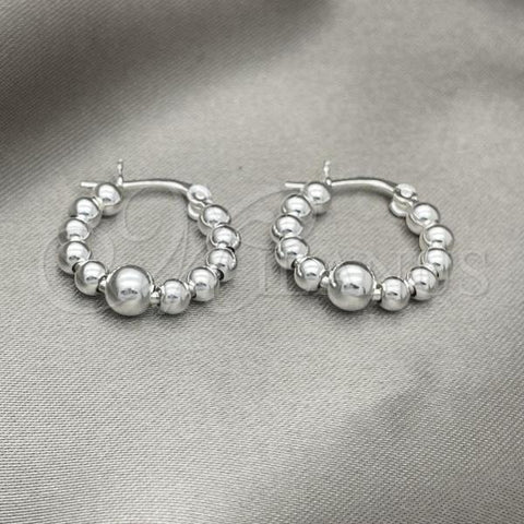 Sterling Silver Small Hoop, Ball Design, Polished, Silver Finish, 02.409.0003.15