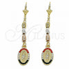 Oro Laminado Long Earring, Gold Filled Style Guadalupe Design, with Multicolor Crystal, Polished, Tricolor, 02.351.0032.1