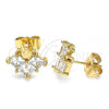 Oro Laminado Stud Earring, Gold Filled Style Crown Design, with White Cubic Zirconia, Polished, Golden Finish, 02.387.0022