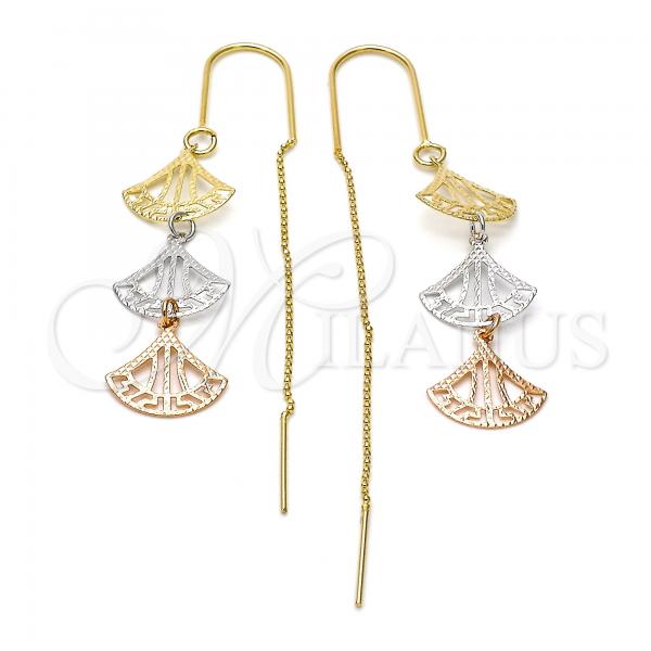 Oro Laminado Threader Earring, Gold Filled Style Shell Design, Diamond Cutting Finish, Tricolor, 5.095.002
