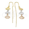 Oro Laminado Threader Earring, Gold Filled Style Shell Design, Diamond Cutting Finish, Tricolor, 5.095.002