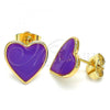 Oro Laminado Stud Earring, Gold Filled Style Heart Design, Purple Enamel Finish, Golden Finish, 02.213.0218.3