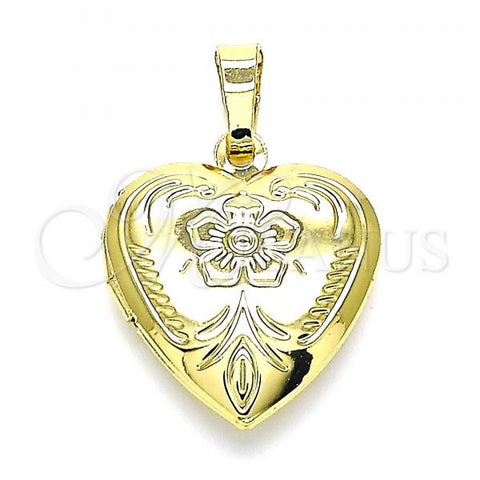Oro Laminado Locket Pendant, Gold Filled Style Heart Design, Polished, Golden Finish, 05.117.0023