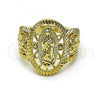 Oro Laminado Elegant Ring, Gold Filled Style Guadalupe and Flower Design, Polished, Golden Finish, 01.380.0024.07