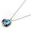 Rhodium Plated Pendant Necklace, Heart Design, with Bermuda Blue Swarovski Crystals and White Micro Pave, Polished, Rhodium Finish, 04.239.0001.16