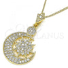 Oro Laminado Pendant Necklace, Gold Filled Style Moon Design, with White Cubic Zirconia, Polished, Golden Finish, 04.283.0025.20