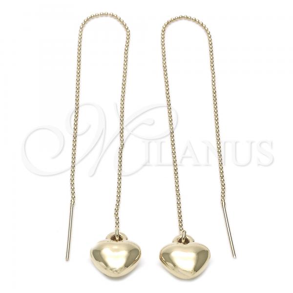 Oro Laminado Threader Earring, Gold Filled Style Heart Design, Golden Finish, 02.64.0582