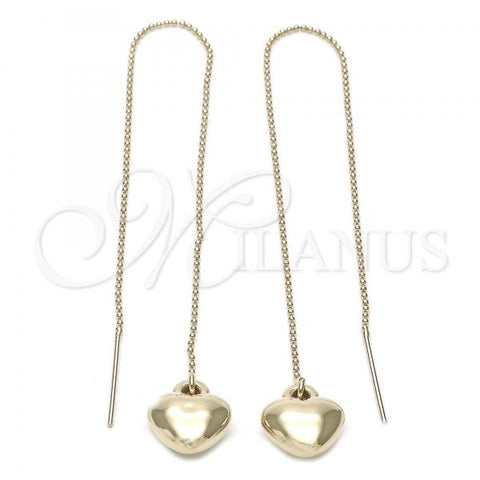 Oro Laminado Threader Earring, Gold Filled Style Heart Design, Golden Finish, 02.64.0582
