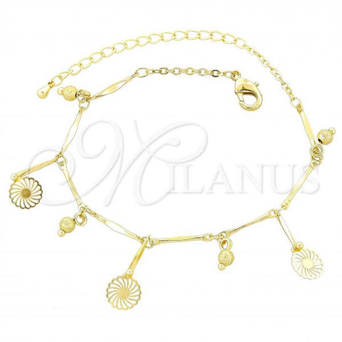 Oro Laminado Charm Bracelet, Gold Filled Style Flower and Twist Design, Polished, Golden Finish, 03.105.0031.10