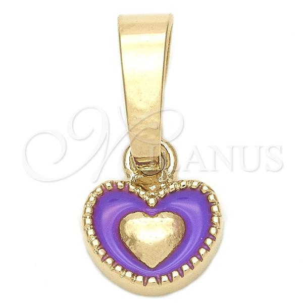 Oro Laminado Fancy Pendant, Gold Filled Style Heart Design, Purple Enamel Finish, Golden Finish, 05.163.0076.4