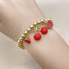 Oro Laminado Fancy Bracelet, Gold Filled Style Cherry Design, Red Enamel Finish, Golden Finish, 03.417.0011.08