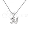 Stainless Steel Pendant Necklace, Initials and Rolo Design, with White Crystal, Polished, Steel Finish, 04.238.0012.1.18