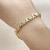 Oro Laminado Tennis Bracelet, Gold Filled Style Heart and Hugs and Kisses Design, Matte Finish, Golden Finish, 03.213.0356.07
