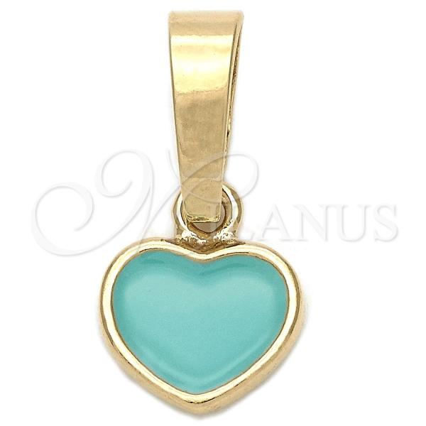 Oro Laminado Fancy Pendant, Gold Filled Style Heart Design, Acqua Enamel Finish, Golden Finish, 05.163.0080.4