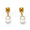 Stainless Steel Stud Earring, with Ivory Pearl, Polished, Golden Finish, 02.271.0012