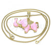 Oro Laminado Pendant Necklace, Gold Filled Style Elephant Design, Pink Enamel Finish, Golden Finish, 04.380.0002.1.20