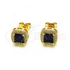 Oro Laminado Stud Earring, Gold Filled Style with Black Cubic Zirconia and White Micro Pave, Polished, Golden Finish, 02.342.0247