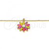 Oro Laminado Pendant Necklace, Gold Filled Style Flower Design, with White Crystal, Multicolor Enamel Finish, Golden Finish, 04.213.0040.1.16