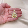 Oro Laminado Religious Pendant, Gold Filled Style Jesus Design, with White Cubic Zirconia, Polished, Golden Finish, 05.411.0016