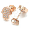 Sterling Silver Stud Earring, Hand of God Design, with White Micro Pave, Polished, Rose Gold Finish, 02.336.0132.1