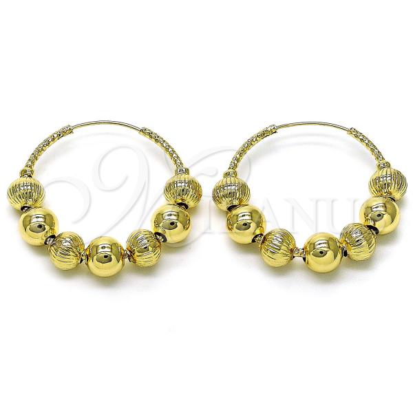 Oro Laminado Medium Hoop, Gold Filled Style Ball and Hollow Design, Diamond Cutting Finish, Golden Finish, 02.170.0413.1.35