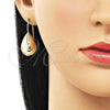 Oro Laminado Stud Earring, Gold Filled Style Teardrop and Hollow Design, Polished, Golden Finish, 02.163.0363